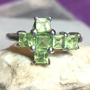 Genuine Peridot Cross Ring .925 Sterling Silver Size 7 Natural Gemstone